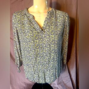 Elegant Women's Floral Blouse - Yellow and Blue